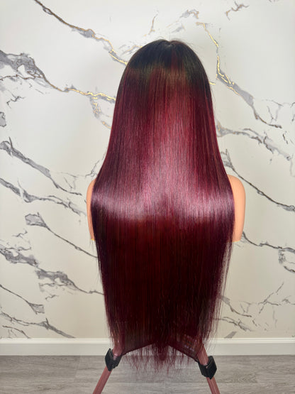 Raw Vietnamese SD Straight Burgundy Luxury HD Frontal WIG