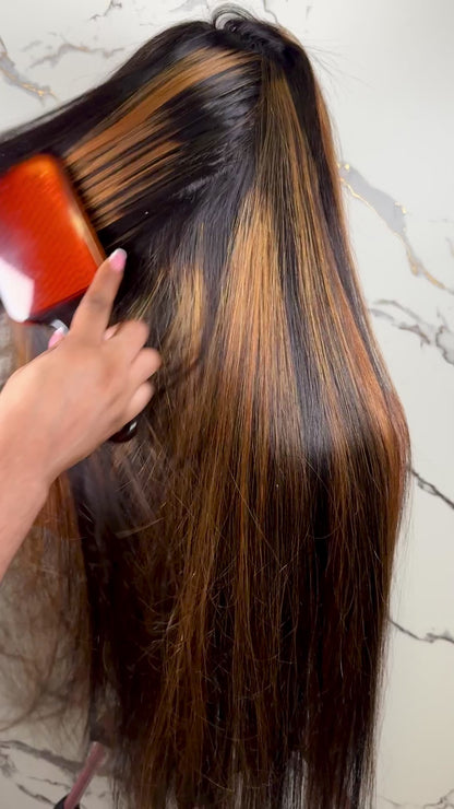 Raw Vietnamese SD Straight Brown streaked Luxury HD Frontal WIG